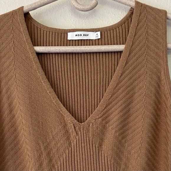 Mod Ref Janine sheath midi ribbed sweater dress neutral minimalist fall brown M - Picture 3 of 12